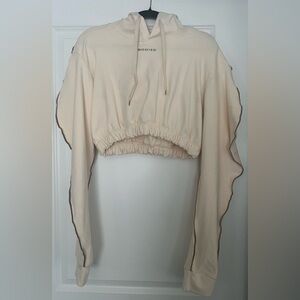 Cream Bubble Sleeve Cropped Hoodie